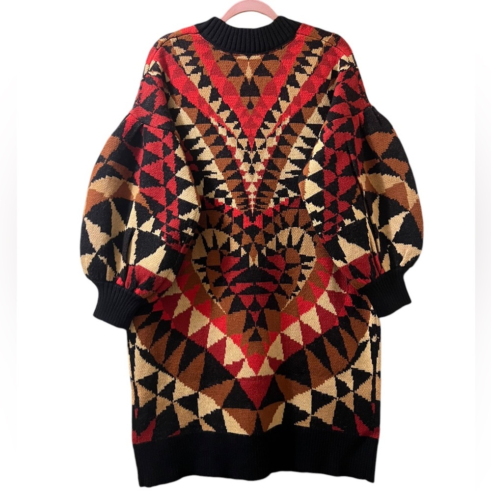 Farm Rio Cardigan Heart Art Deco Intarsia Maxi Knit Sweater Sz‎ S - Picture 4 of 11